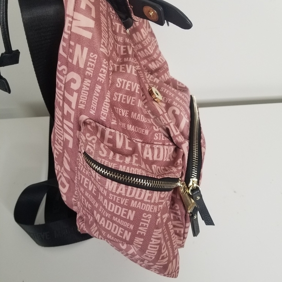 Steve Madden Branded Satin Drawstring Backpack Blush Pink - Picture 14 of 14